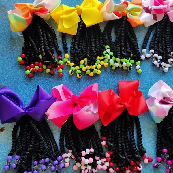 Tresses de queue de cheval pour enfants, cheveux tressés avec perles et nœud de 6 pouces