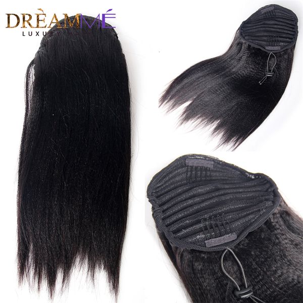 Colas de caballo Italiano Yaki Cordón recto Cola de caballo Extensión del cabello humano Yaki Kinky Clip recto Ins Cola de caballo para mujeres negras Natural 230725