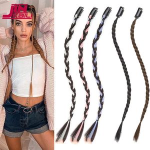 Ponytails Jinkaili 4 pcs synthétique longue tressage tresse pince dans les extensions de cheveux mélangé rose gris bleu queue tresses postiche 18 pouces 231116