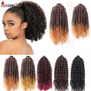 Paardenstaarten Leeons 9 13inch krullende paardenstaart synthetische Afro kinky krullende tekenreeks paardenstaart clip haarverlenging haarbroodje chignon haarstuk 230407