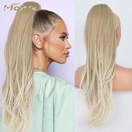 Colas de caballo MONIXI Extensiones de cola de caballo onduladas largas sintéticas Ombre Platino con cordón Extensiones de cola de caballo rectas para mujeres Cabello resistente al calor diario 230310