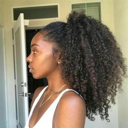 Colas de caballo Cola de caballo rizada natural, cordón elástico Cola de caballo Afroamericano Afro Kinky Curl Extensión del cabello humano Puff Cola de caballo Cabello con