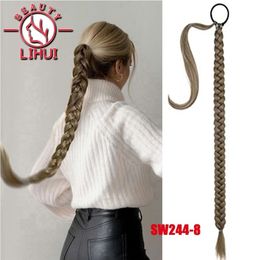 Queues de cheval Extensions de queue de cheval Tresses de boxe synthétiques Enrouler autour de la queue de chignon avec un élastique Anneau de cheveux 34 "Brun Ombre Braid DIY Lihui 230613