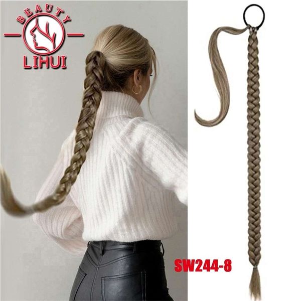 Queues de cheval Extensions de queue de cheval Tresses de boxe synthétiques Enrouler autour de la queue de chignon avec un élastique Anneau de cheveux 34 