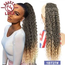 Queue de cheval queue de cheval Trawstrafing Synthetic Puff Ponytail Afro Kinky Curly Hair Clip in Pony Tail Afro-American Hair 60cm lihui