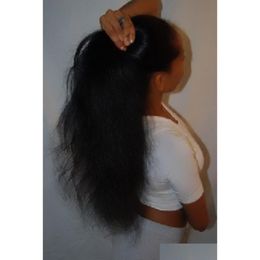 Queues de cheval Vente de cheveux humains Ponytail Brésilien VVirgin Kinky Straight Dstring Extensinons avec enveloppement autour des produits de livraison de baisse Ext Dhqnl