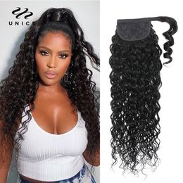 Ponytails Unice Hair Clip in Ponytail Hair Extension Kinky Curly Human Hair Wrap Around 100g Tail Hair Piece BodyStraightWater Wave 230613