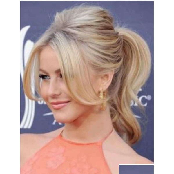 Ponytails Wavy Stberry Blonde Clip En Queue De Cheval Extension De Cheveux Wrap Autour Brésilien Humain Aucun Synthétique Faux Queue De Poney Hairpiecs Piec Dhfyb