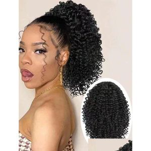 Ponytails Mujeres Human Hair Ponytail Extension Dark Brown Indian Virgin Kinky Curly Dstring Pony Tails Ship Drop Entrega Productos Exte Dhyjt