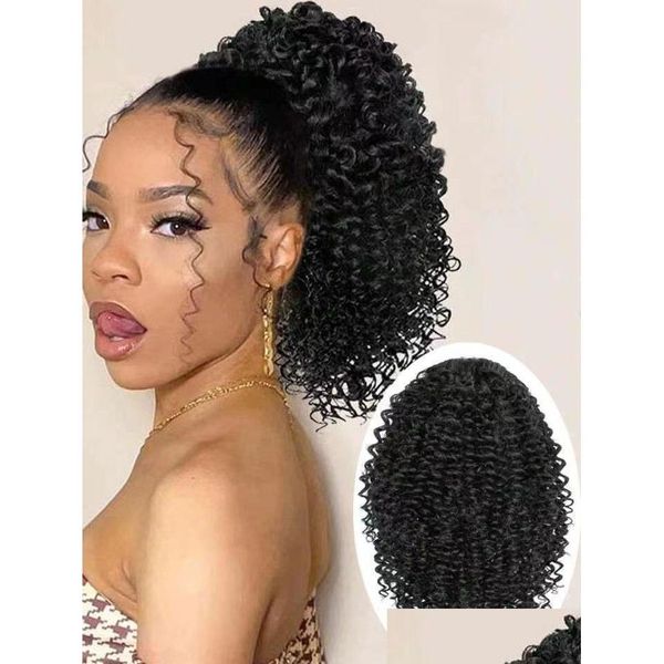 Ponytails Mujeres Human Hair Ponytail Extension Dark Brown Indian Virgin Kinky Curly Dstring Pony Tails Ship Drop Entrega Productos Exte Dhyjt