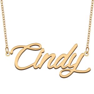 Cindy naam ketting goud aangepaste naamplaatje hanger voor vrouwen meisjes verjaardagscadeau kinderen beste vrienden sieraden 18K vergulde roestvrij staal