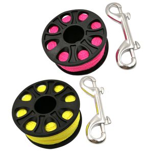 Zwembadaccessoires 30M Scuba Diving Plastic Spool Finger Reel met roestvrijstalen bout Karabijnhaak SMB Veilige apparatuur BCD-accessoires 230608