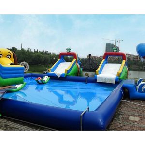 Accesorios para piscinas, tobogán acuático inflable comercial de tela de malla de PVC, parque infantil de natación gigante para niños y adultos, juego divertido al aire libre