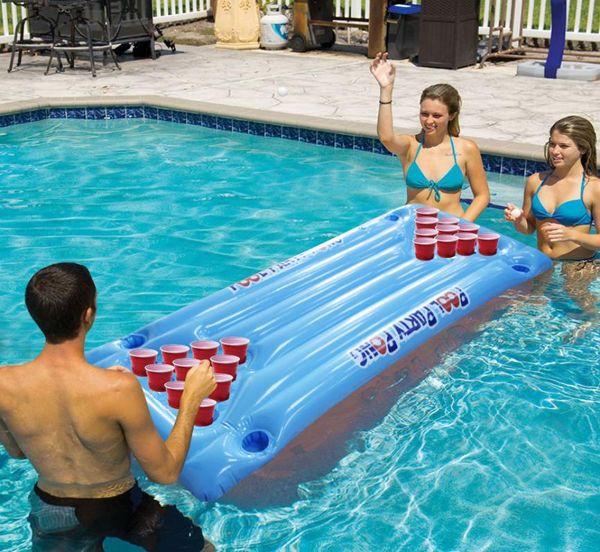 Juegos de Fiesta EN LA Piscina fila flotante balsa tumbona inflable tumbona de PVC posavasos para bebidas adultos Beer Pong portátil 49wff15427105