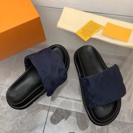 Zwembad kussen comfort sandalen ontwerper slippers dames muilezel slipper dame nylon schoenen riem mannen lederen sandaal zonsondergang vlakke dia met bo