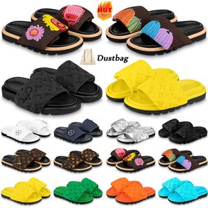 Zwembad kussen designer sandalen beroemde dia's vrouwen schoenen flip flop platte muilezels Slipper Padded Front Strap Slippers zomer platte mode strand paren dia's