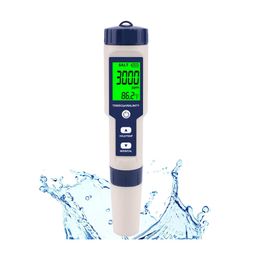 Probador de sal de la piscina, medidor de salinidad digital, alta precisión 5 en 1 probador de salinidad para agua salada, kit de prueba impermeable IP67