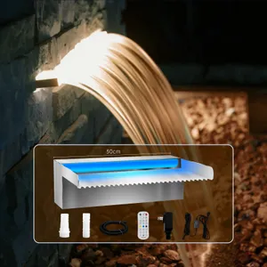 Fontaine d'étang de Koi en acier inoxydable de cascade de déversoir de piscine, kit de déversoirs de lumière LED coloré de contrôle d'application, fontaines extérieures de lame d'eau pour la cour de jardin-30 cm