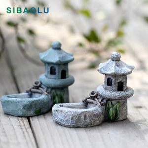 Estatuilla de la cerca de la casa de la torre de la piscina Micro paisaje decoración del hogar adornos de jardín de hadas en miniatura accesorios de decoración figura moderna Y0910