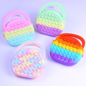 Pop Antistress Jouets Silicone Pousser Bulle Sac Couleur Bandoulière Sacs Reliver Autisme Sac À Main Coin Pouch Purse pour Enfants 1102