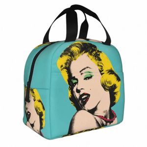 Pop Art Golden Warhol Lunch Box Resuable Impermeable Térmico Enfriador Alimentos Gold Girl Mroe Bolsa de almuerzo aislada para mujeres Bolsas de trabajo Y5p1 #