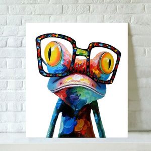 Arte pop pintado a mano dibujos animados animales lienzo pintura al óleo sala de estar decoración del hogar pinturas modernas-con gafas rana enmarcado A250D