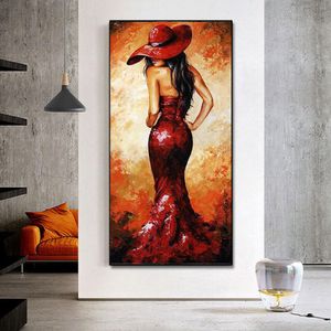 Vestido rojo de arte Pop para mujer, lienzo Sexy, pinturas al óleo, póster e impresión, imagen artística de pared para sala de estar, Cuadros, decoración del hogar