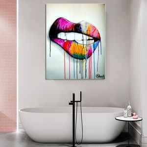 Peintures décoratives Pop Art aquarelle bouche pour salon, toile murale imprimée, affiche photo abstraite sans cadre