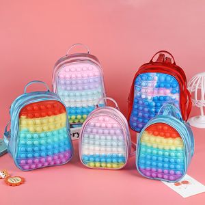 Pop Bubble Fidget Descompresión Juguete Tie Dye Rainbow Mochila Pop Moda PU Bolsa para Aldult Kids Aliviar el estrés Gran regalo de la fiesta de cumpleaños