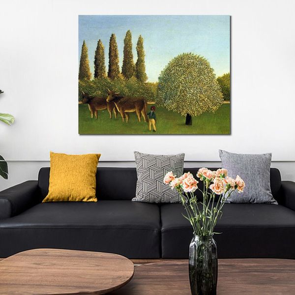 Pop Canvas Art Paisaje en los campos Henri Rousseau Pintura hecha a mano Modern Living Room Decor