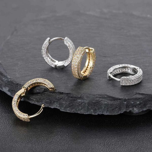 Boucles d'oreilles Pop Circle carrées Hip Hop avec Micro ensemble de pierres de Zircon, tendance, diamant scintillant, bijoux pour hommes et femmes