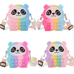 Bolso lindo del juguete de la persona agitada de la burbuja del empuje del bolso de hombro del arco iris de Crossbody del monedero de la burbuja de la panda linda del estallido para los niños