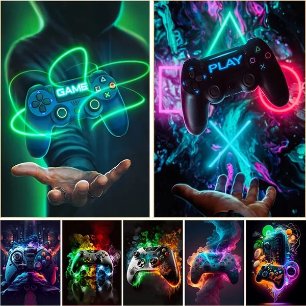 Pop Game Controller GamePad Affiches et imprimés Toile peinture Gamer Panda Game Pandage mural Art Boy Decor de salle de jeux W06