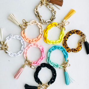 Pop Keychain Women Accessoires Groothandel Polslee Bangle Bracelet Leuke acryllinkketen Leer Tassel Telefoon Charm Key Chain