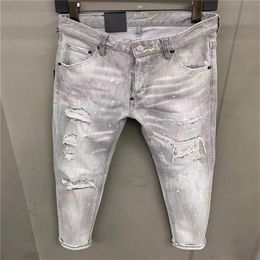 Pop Heren Jeans Pantaloni da ciclismo uomo jean voor mannen motociclo Klassieke gescheurde gaten Motorcycle Biker Denim broek Merk mode De248K