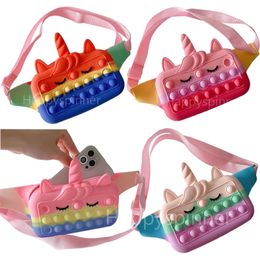 Pop Purse Fidget Toys Shoulder Bag Rainbow Silicone Push Sensory Bubble Cross Shoulder Toy for Kid Girl