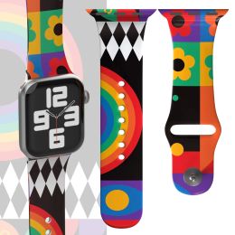 Pop Rainbow Watch Band Sport Compatible avec Apple Watch Bands for Women Men Festival Soft Silicone Laser Strap pour Iwatch