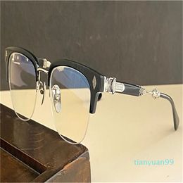 Gafas ópticas retro pop para hombre, diseño de estilo punk EVA, medio marco cuadrado con caja de cuero, lente transparente HD
