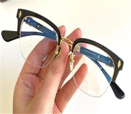 Gafas ópticas retro pop para hombre, diseño de estilo punk, medio marco cuadrado con caja de cuero, lente transparente HD de alta calidad 3142692