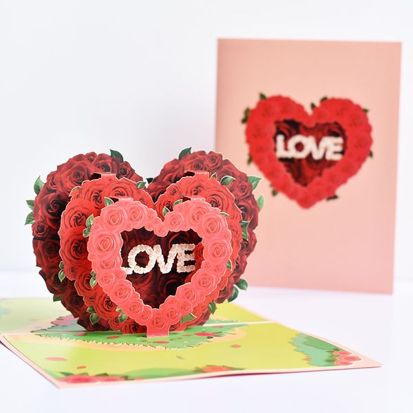 Pop Up Love Card Party Supplies Día de San Valentín Cumpleaños Aniversario Tarjetas de felicitación 3D para parejas Esposa Marido Regalo hecho a mano 20220924 Q2
