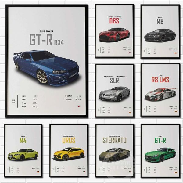 Pop Wall Art Supercar Modern de alta definición Póster de pintura al óleo de lona y estampados Decoración de la sala de estar y sala de estar Regalos J240505