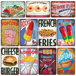 PALOMITAS BBQ Metal Pintura Hamburguesas Hot Dogs Metal Wall Art Cartel de chapa Vintage Poster Café Cocina Pub Restaurante Cafetería Sweet Home Decor 20cmx30cm Woo