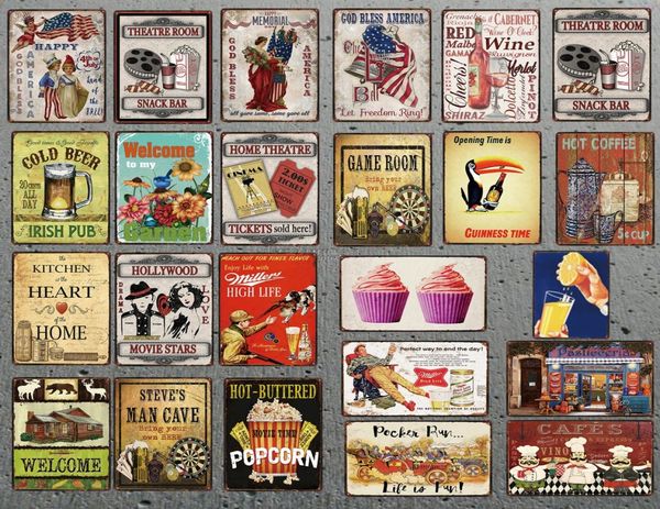 Popcorn Snack Bar Signes de l'étain homme Cave Metal Plate Shabby Chic Wall Bar Restaurant Home Art Cinema décor Cuadros Nostalgia Advertise9683417