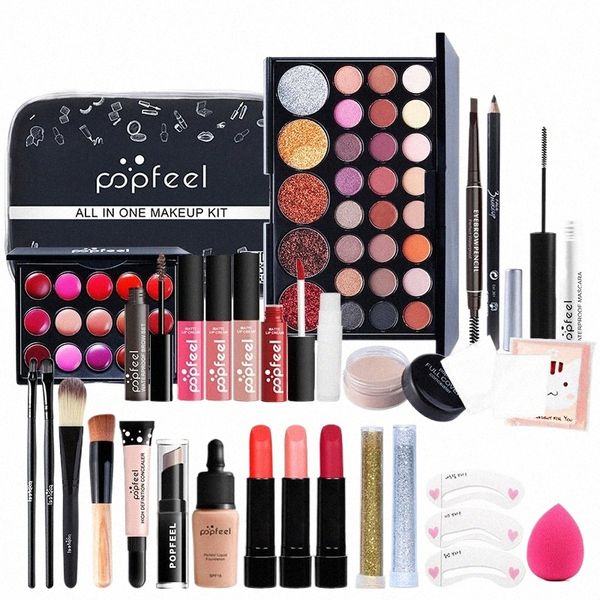 Popfeel TOUT-EN-UN Ensemble de maquillage Pinceau cosmétique Baume à lèvres Crayon à sourcils Eyeliner Tampons démaquillants Dessinez un autocollant à sourcils DC08 Q2F8 #