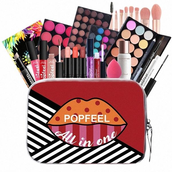 Popfeel Lip Gloss Foundation Rouge à lèvres Ccealer Outils Cotect Kit de fard à paupières Maquillaje Kits de maquillage professionnels pour débutants DC08 o3kn #