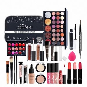 Popfeel Lip Gloss Maquillage Brosse Ombre à Paupières Blush Liquide Fondati Puff Cosmétique Sac Crayon À Sourcils Maquillage Kit L8LX #