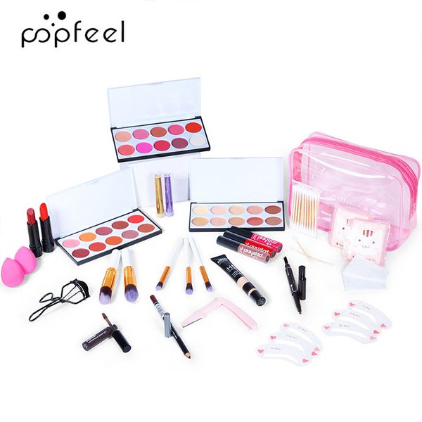 Popfeel Makeup 25/8 Piece Set Kit005b All in One Eyeshadow Lip Gloss Lipstick pinceaux Broussins à sourcils Sac de cosmétique de beauté