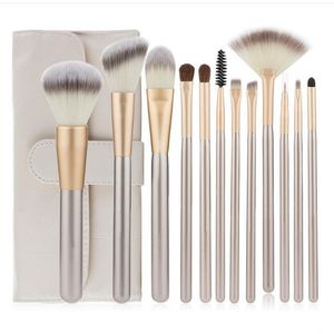 POPFEEL PROFESSIONAL crémeux 12 pinceaux manche en bois avec pinceaux de maquillage en nylon avec étui en cuir