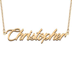 Christopher Naam Ketting Gepersonaliseerd voor Meisjes Roestvrij Stalen Sieraden Aangepaste Naamplaat Hanger voor Vrouwen Verjaardagscadeau Kinderen Beste Vrienden 18k Verguld