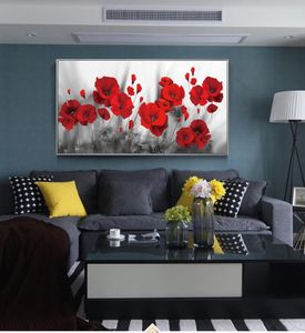 Pinturas en lienzo de flores de amapolas en la pared, carteles e impresiones artísticos, lienzo de flores rojas, Cuadros artísticos de pared para dormitorio, Cuadros5768796